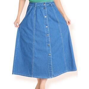Vintage Cherokee Denim Button Front Midi Skirt A Line Medium Festival Modest